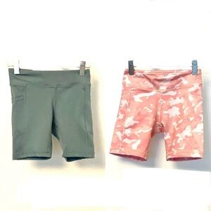 90 degrees 2-pack bike shorts: pink camo and slate blue grey